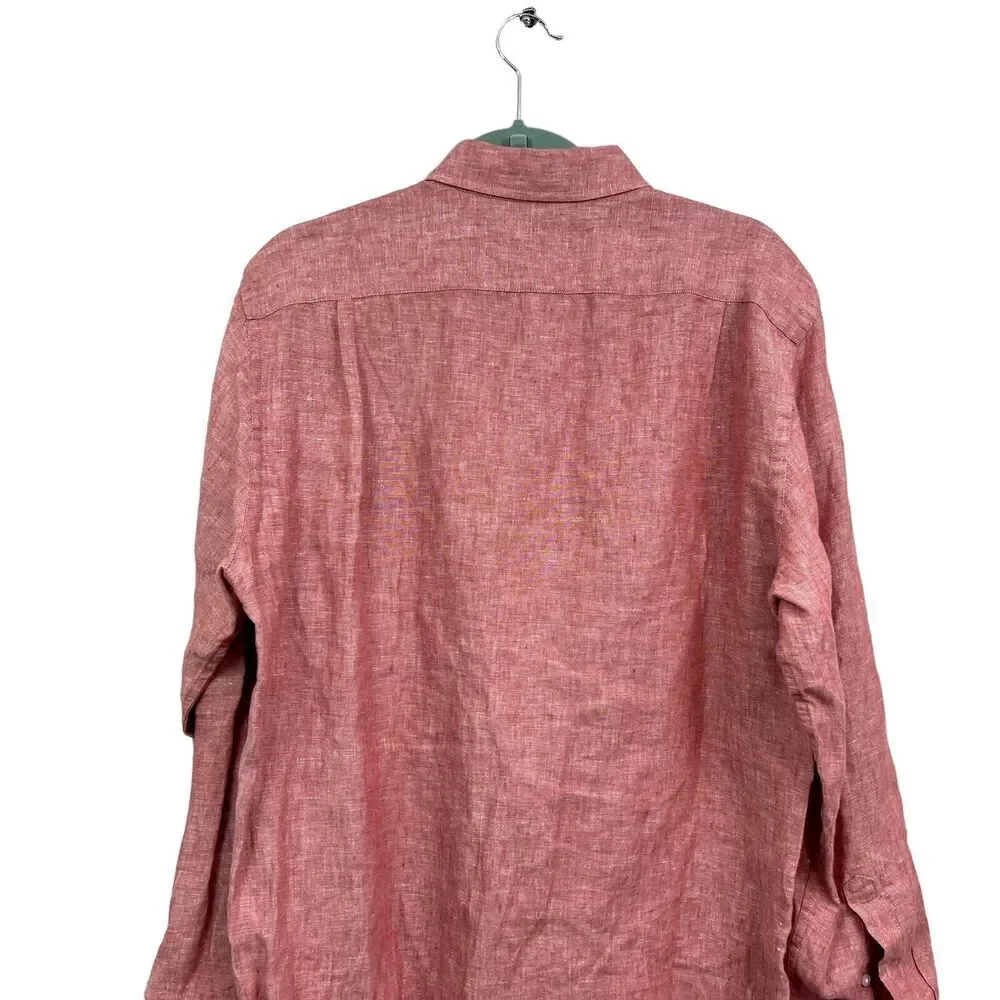 J. Crew Mens Linen Button Down Shirt Slim Long Sleeve Pen Pocket Red Sz L*